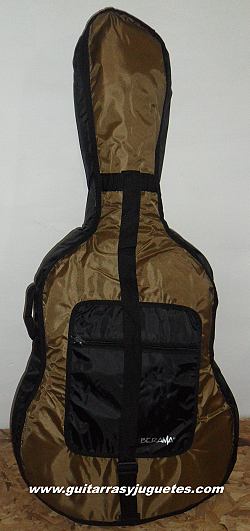 funda de color dorado para guitarron de Paracho